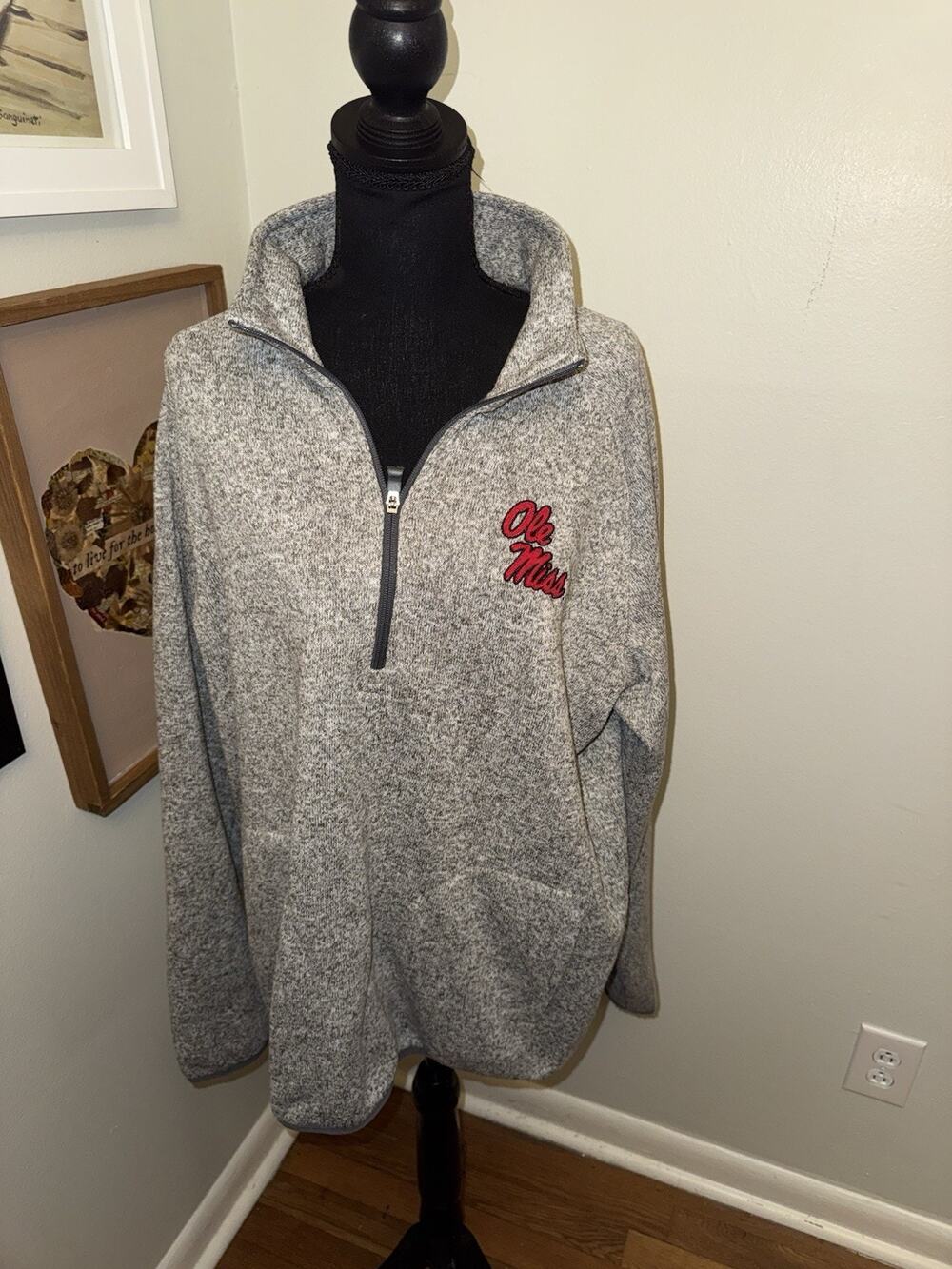 League Collegiate Wear Gray Ole Miss Rebels 1/4 Zip Jacket Men’s Size XL